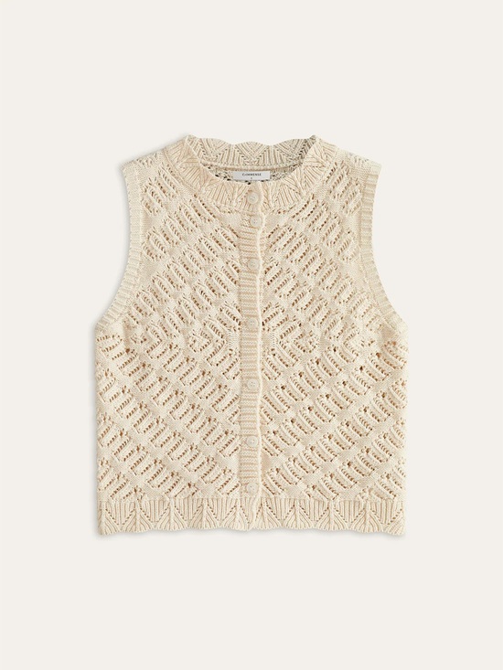 Commense Sweaters - 135 Knitted Sleeveless Cardigan with Button Front